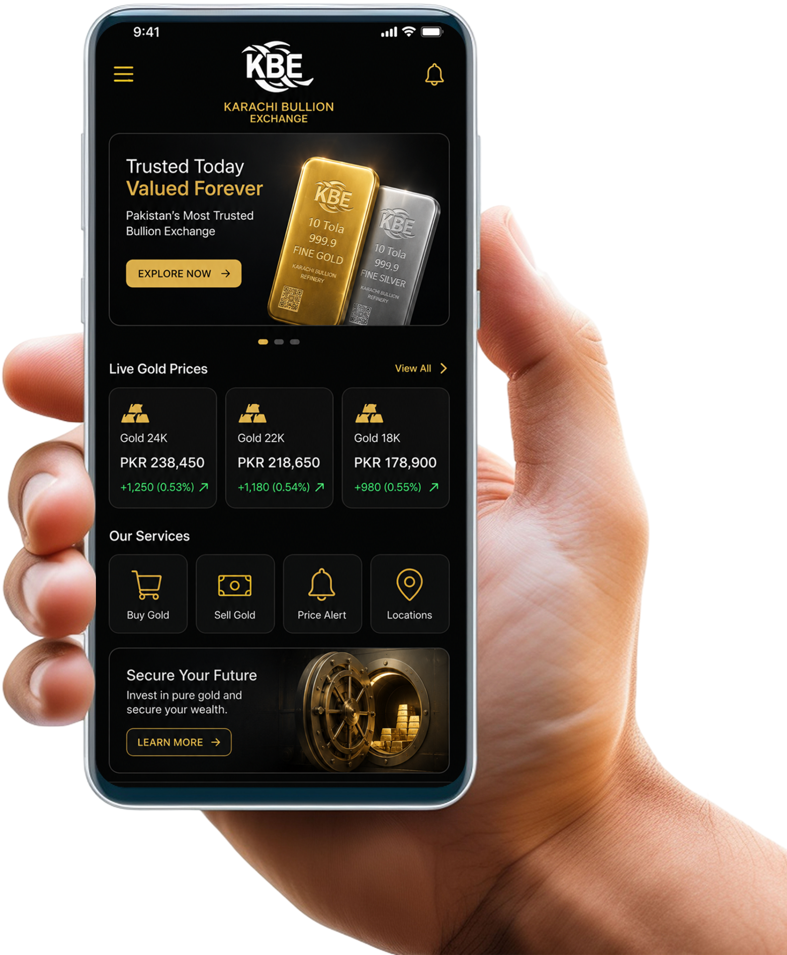 KBE mobile application displayed on a smartphone