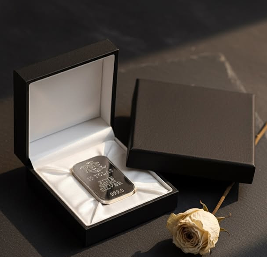 Gold bullion bar in a premium presentation box